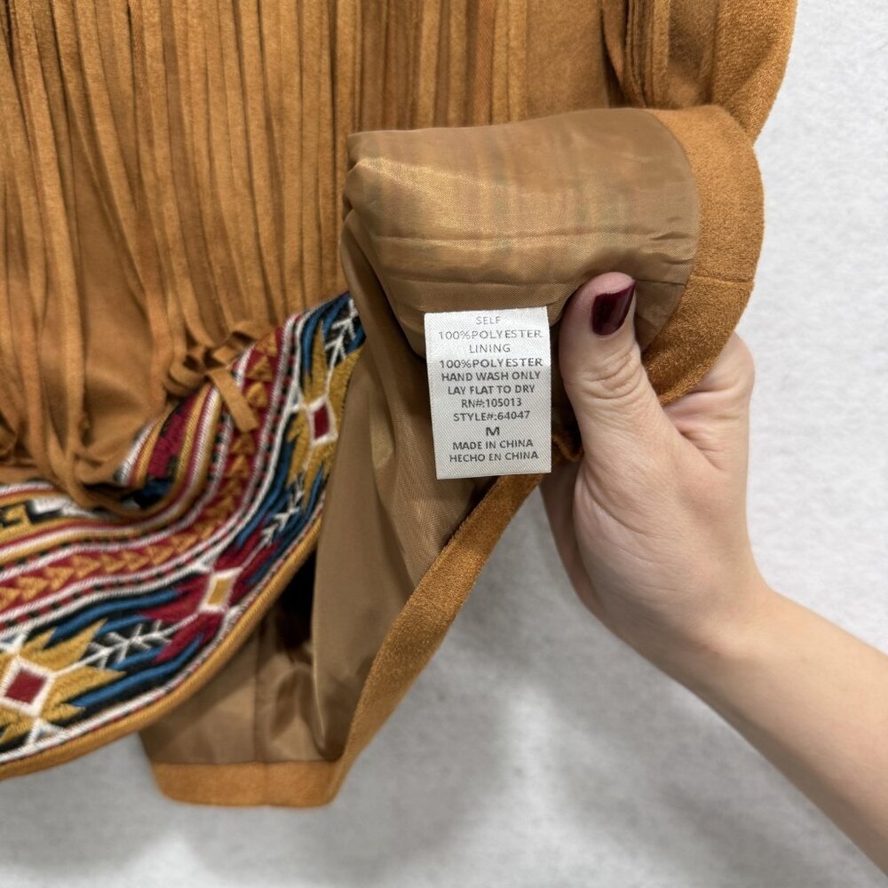 Savanna Jane Skirt Womens Medium Tan Faux Suede Fringe Southwestern Aztec Boho - Picture 4 of 8